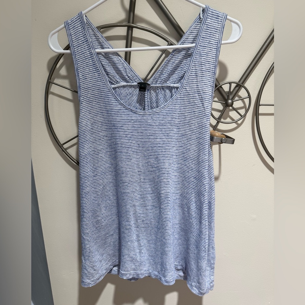 J. Crew Striped Scoop Neck Tank Top - Blue/White, 100% Linen Size XL